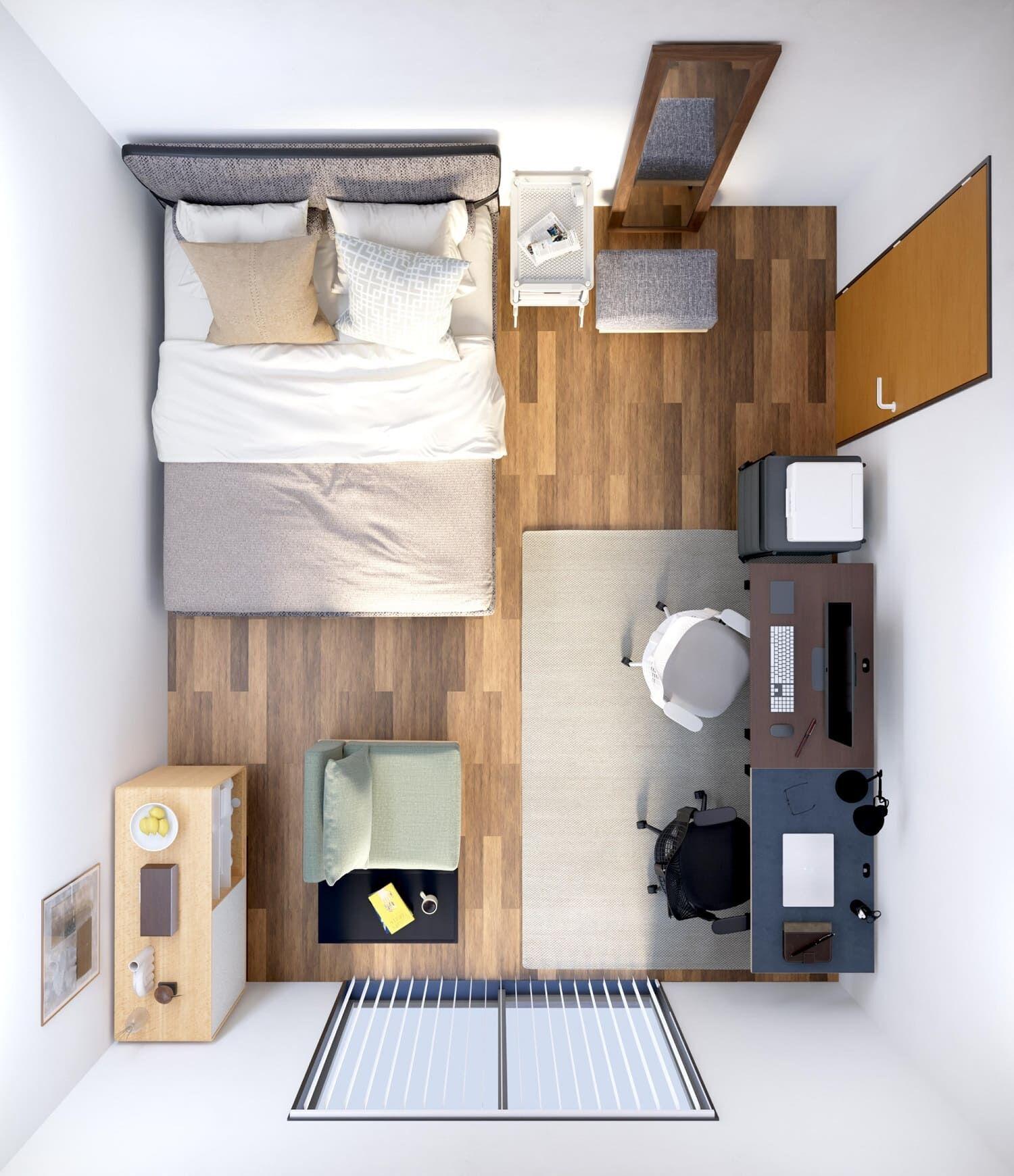 寝室レイアウト8畳のダブルベッドの配置