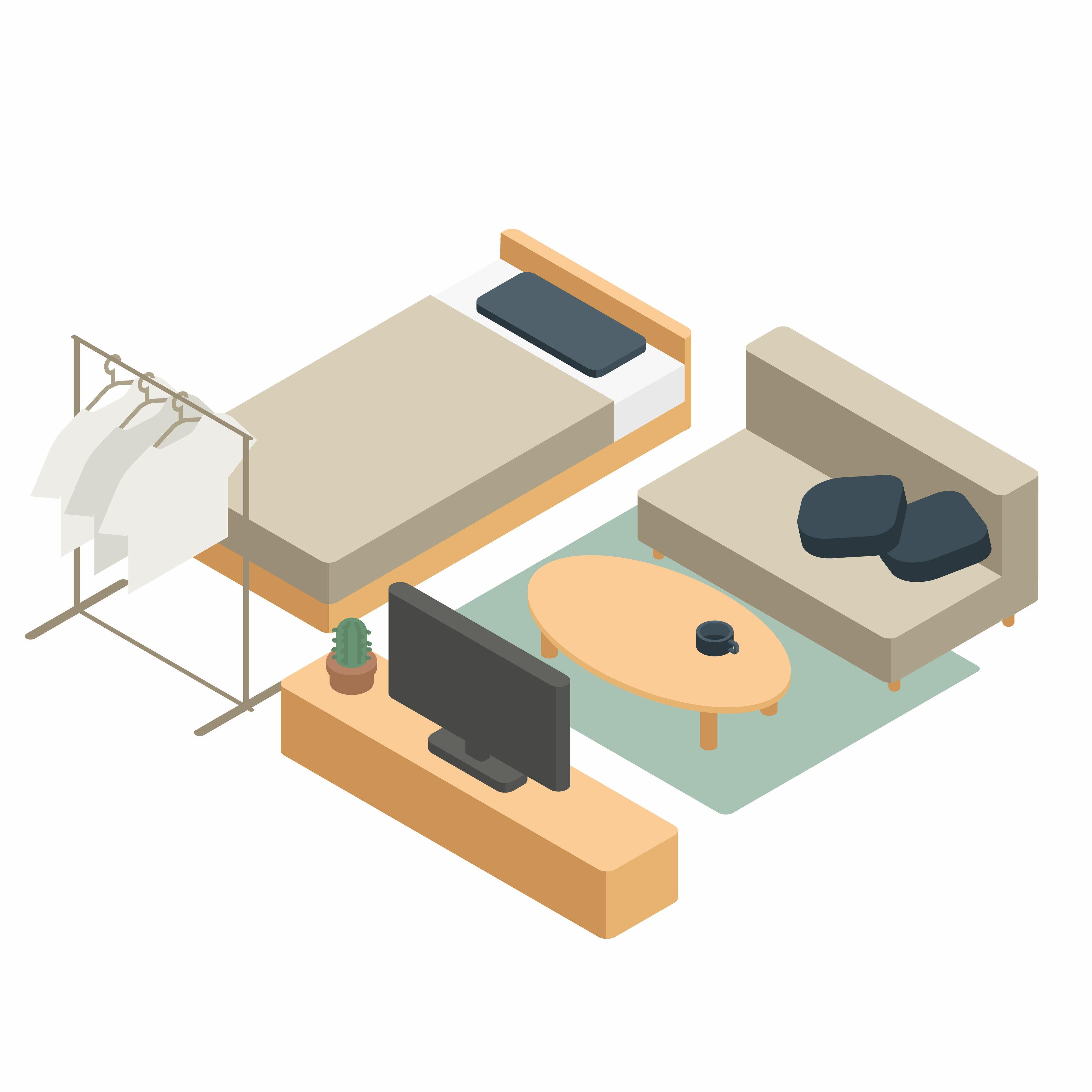 ベッドやソファ、デスク、テーブル、テレビボードなどのインテリア