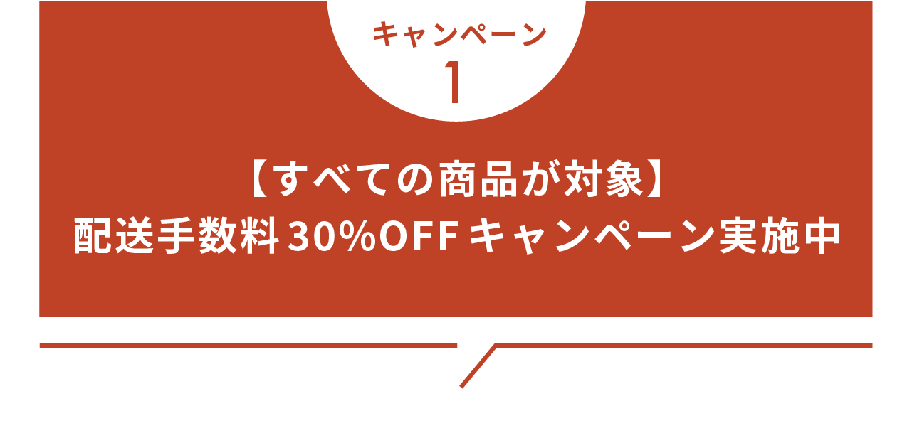 キャンペーン1 【すべての商品が対象】配送手数料30%OFFキャンペーン実施中