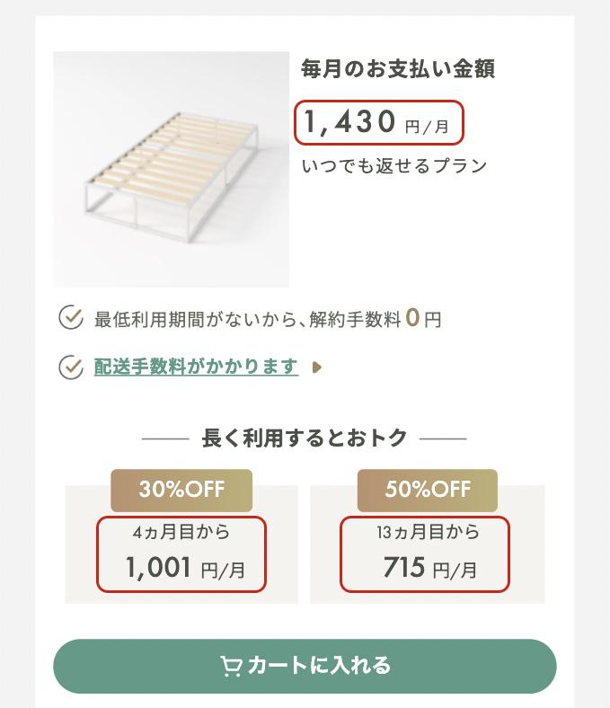 いつでも返せるプランの月額利用料