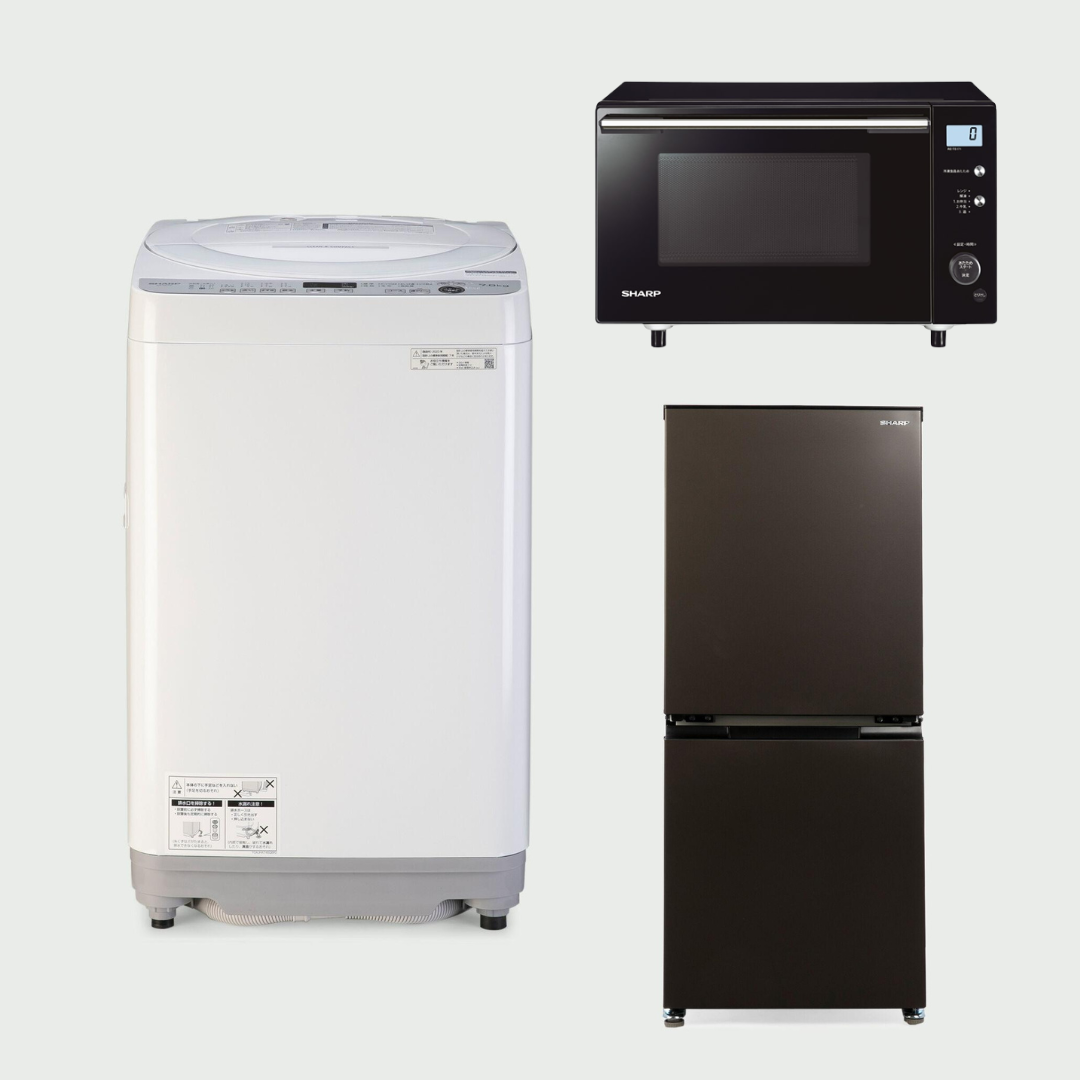 CLAS SET】SHARP 基本家電3点セット 洗濯機 (洗濯：7kg) & 冷蔵庫