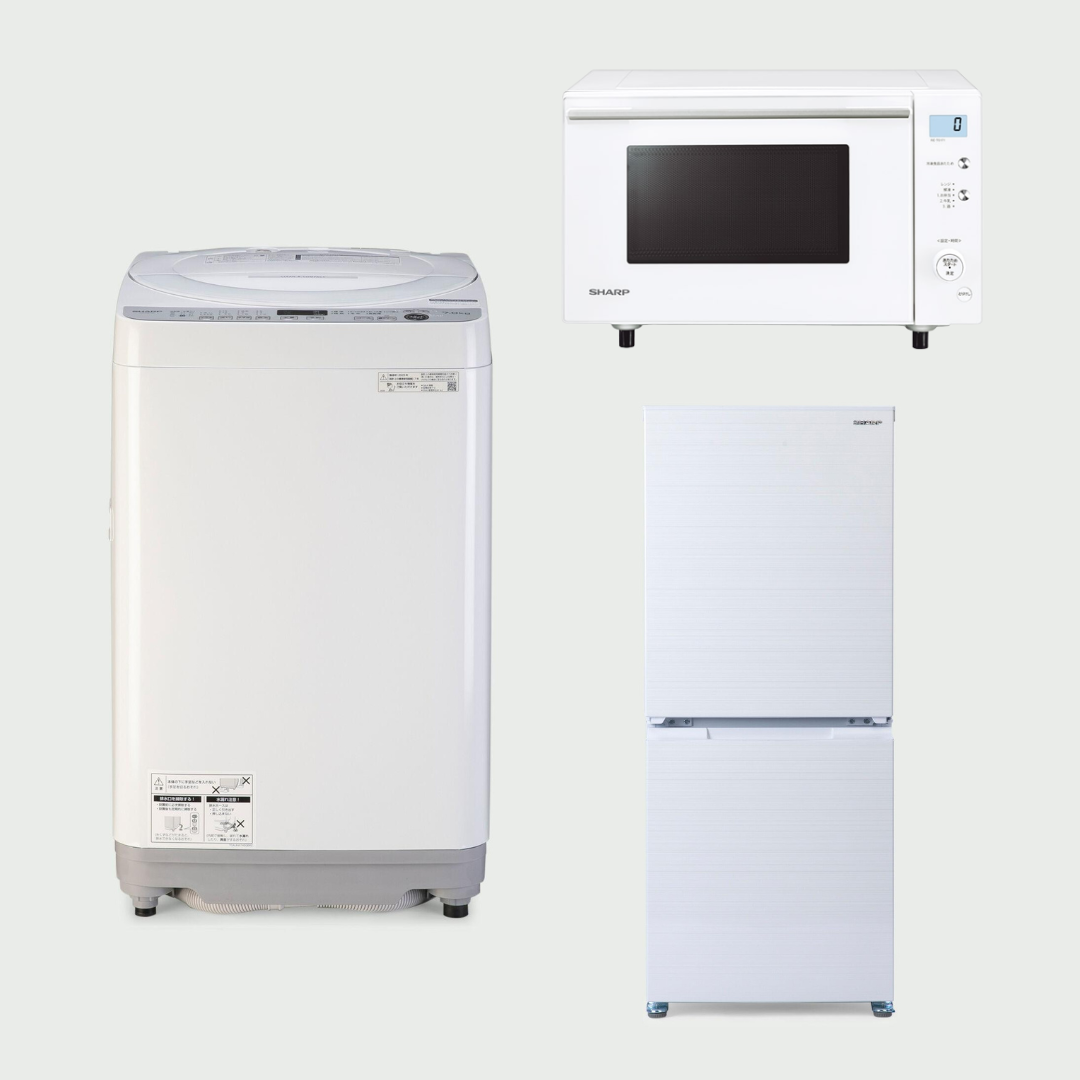 CLAS SET】SHARP 基本家電3点セット 洗濯機 (洗濯：7kg) & 冷蔵庫 